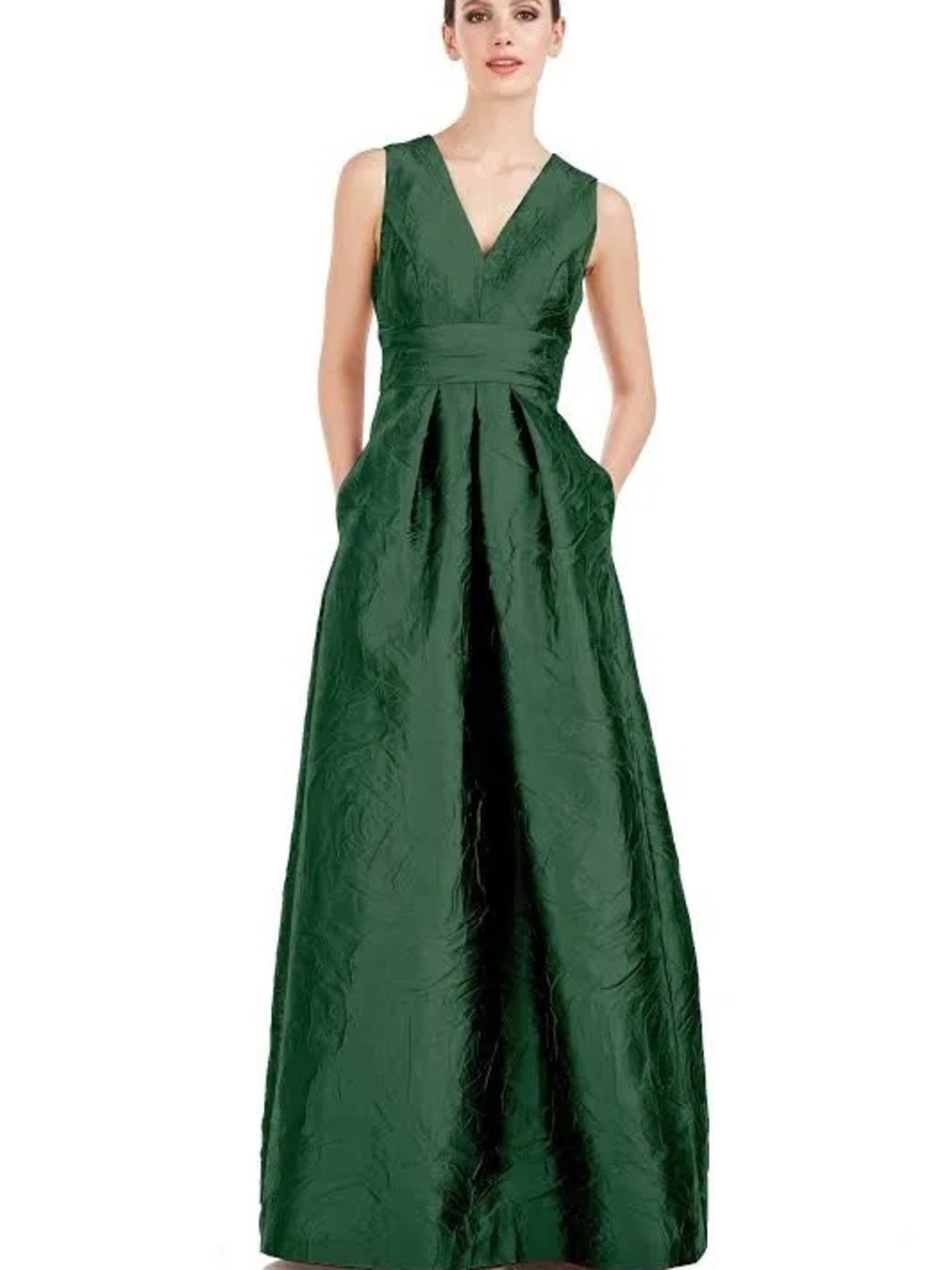 Kay Unger Deep Green V-Neck Maxi Gown NWT